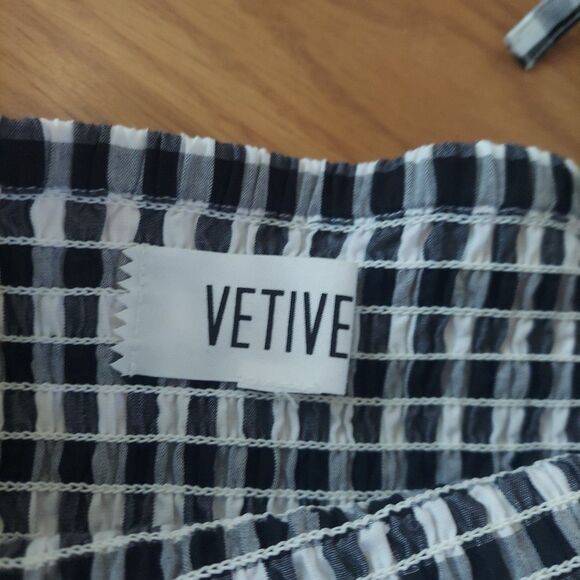 Black White Gingham Smocked Tie Strap Off Shoulder Mini Dress (Estimated) Small - Picture 4 of 9